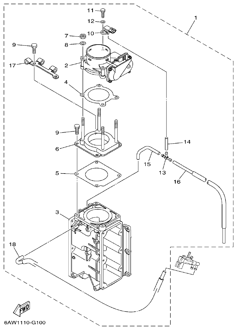 Yamaha F350AET, FL350AET THROTTLE BODY ASSY 1 parts diagram